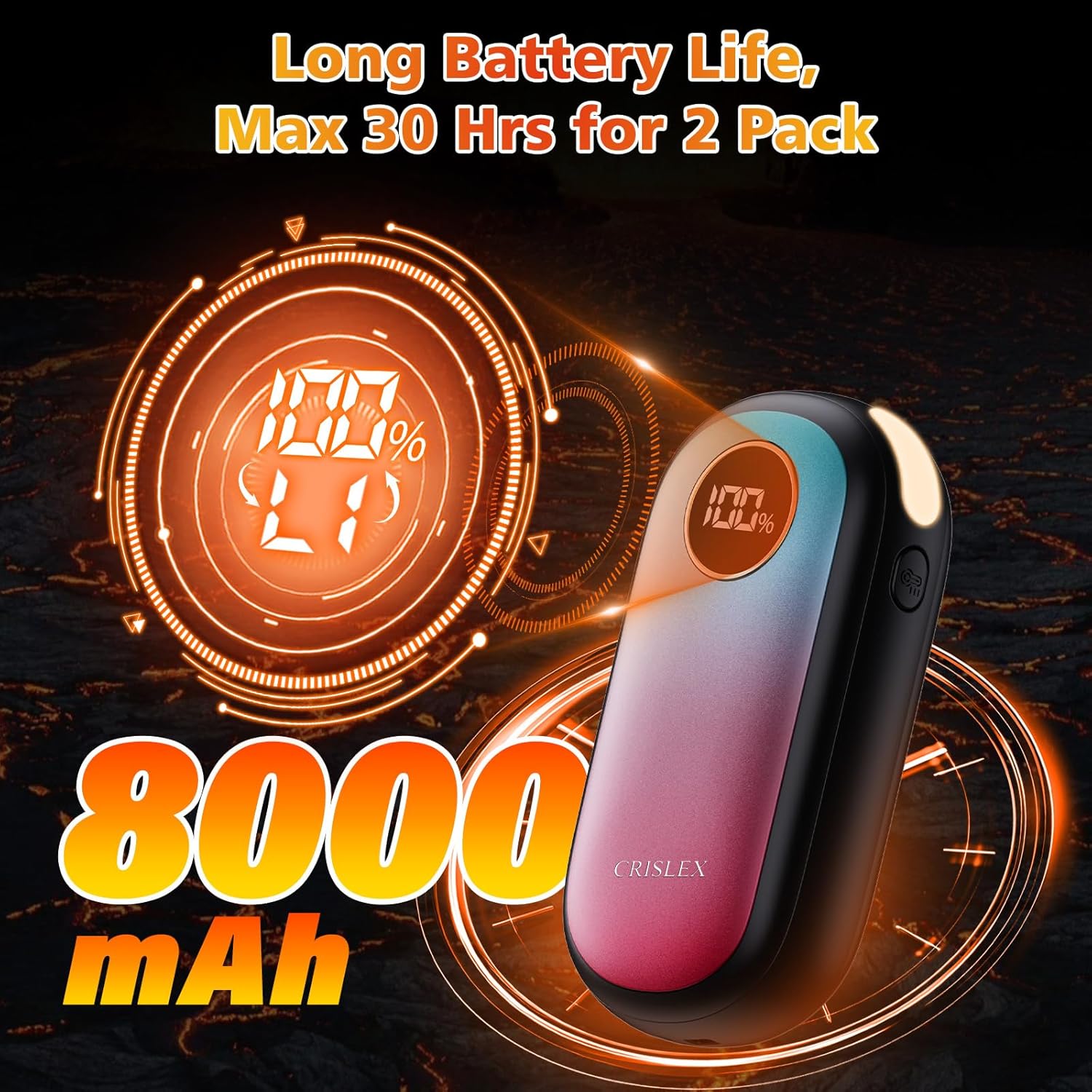 Hand Warmers Rechargeable, Dual-Sided Heating with LED Display, Flashlight, 4 Heating Levels Electric Pocket Heater for Raynauds, Golf, Camping, Hunting, Gifts for Christmas Men Women