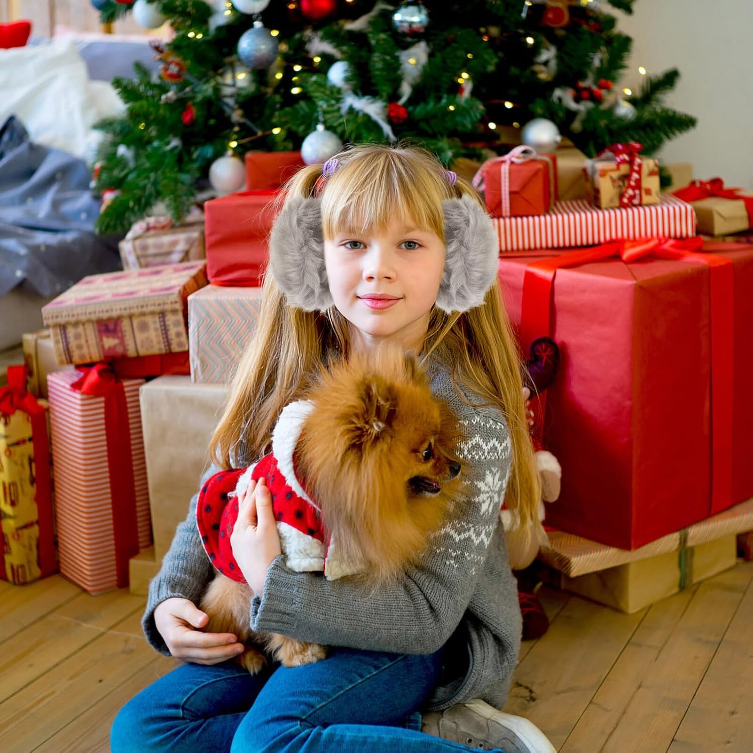 Ciieeo Winter Plush Earmuffs Soft Ear Warmers for Men and Women Gray Rear-wear Ear Covers for Outdoor Cold Weather