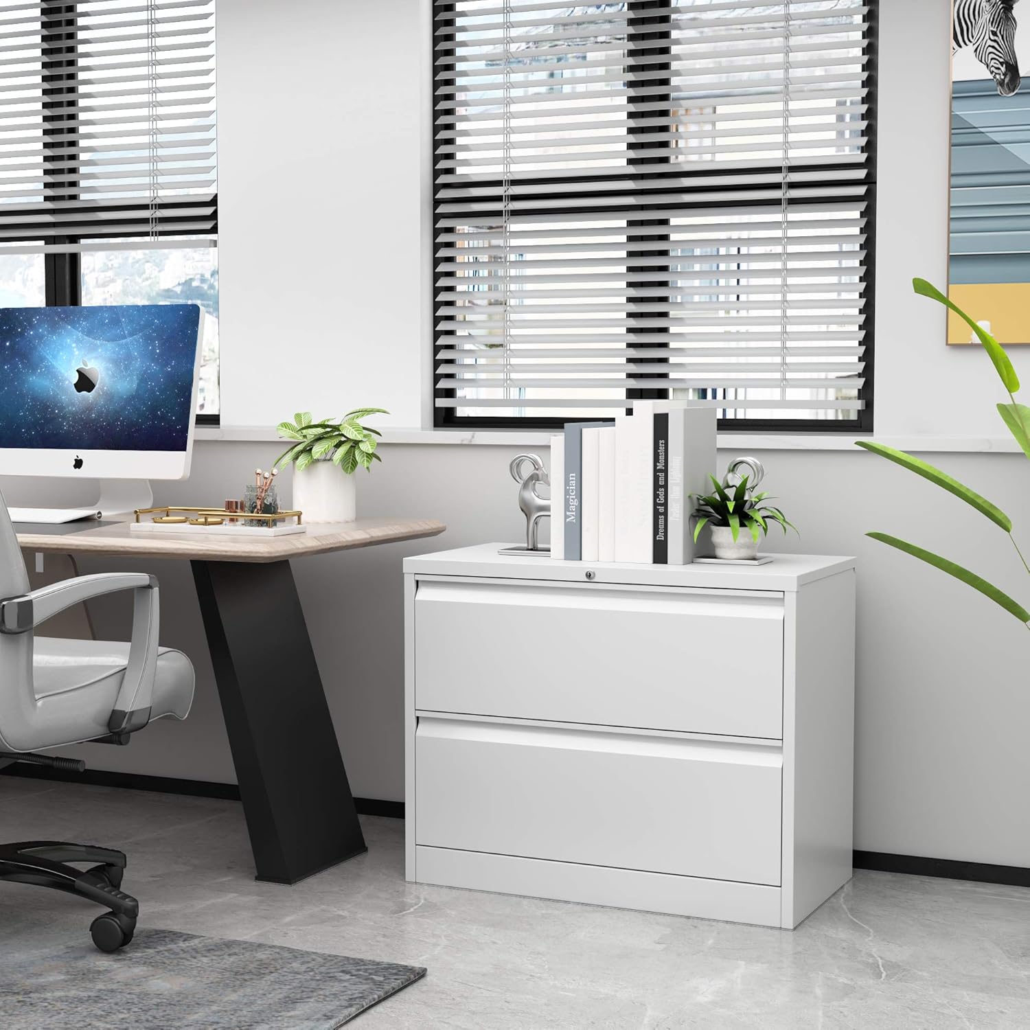 STEELCUBE 2 Drawer Lateral File Cabinet, 2 Drawer Lateral File Cabinet with Lock, Metal Lateral File Cabinet for Home and Office. (Black) : Office Products