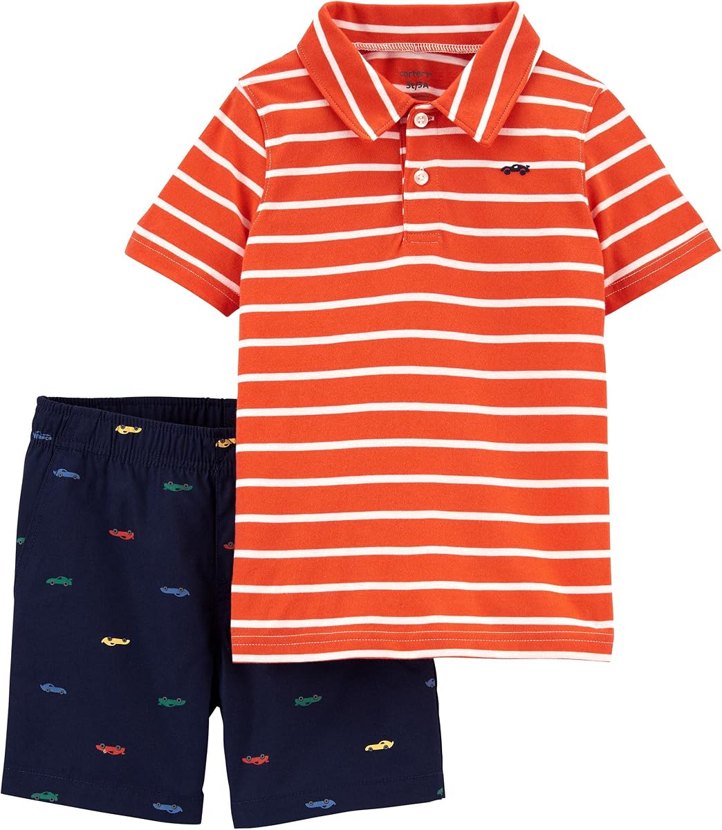 Baby Boys' 2 Pc Playwear Sets 249g396 (Orange Stripe/Car, 4T, 4_Years)