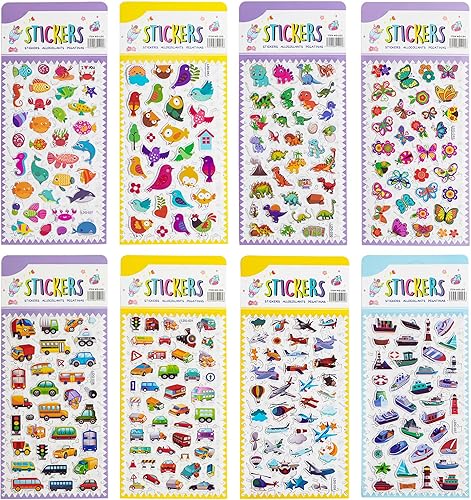 Miniatura 7 de SHANGRLA Variedad de hojas de calcomanías hinchadas para niños pequeños, calcomanías 3D reutilizables con animales, dinosaurio, insectos, océano,