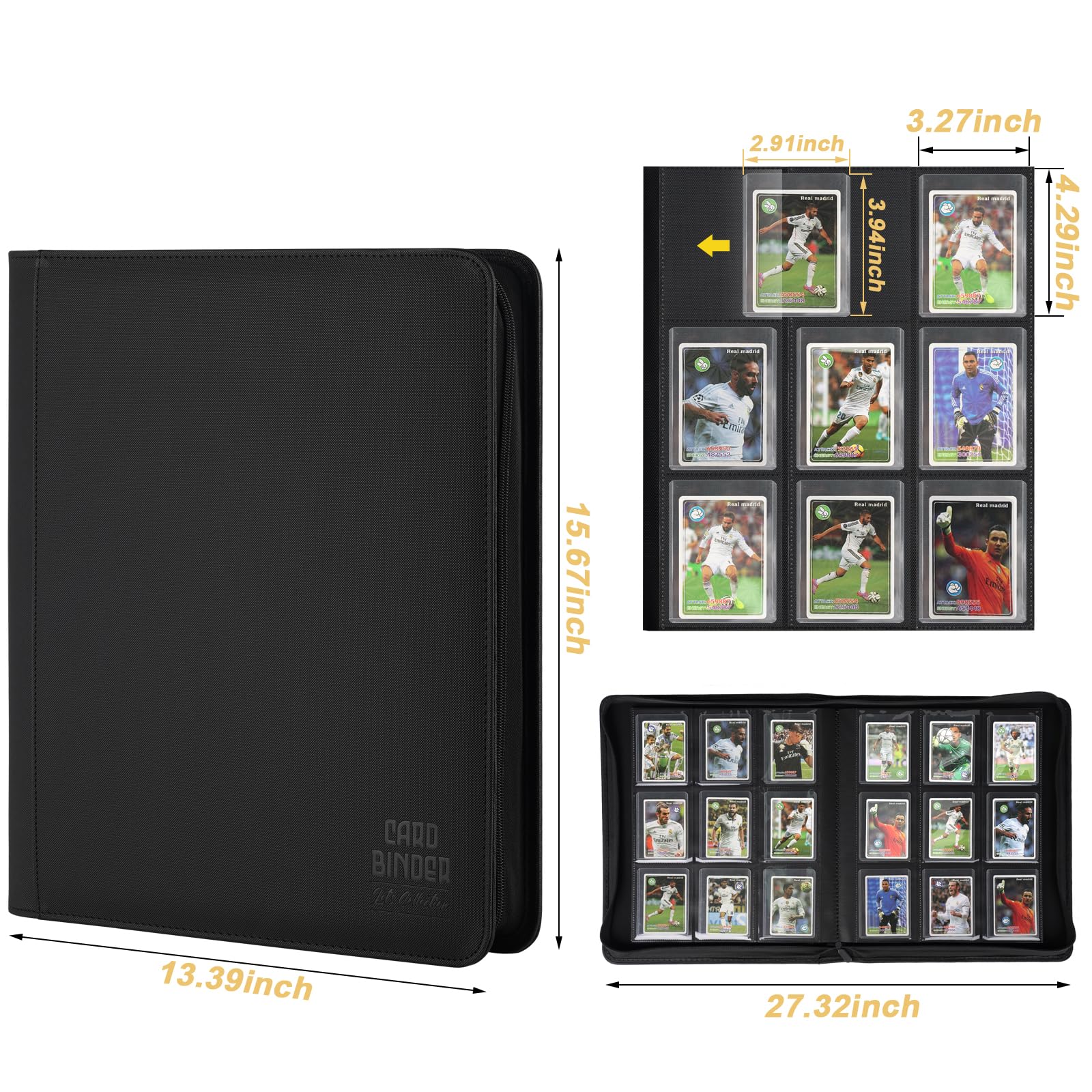 Toploader Binder, 9-Pocket Pages Sleeves Hold up 288 Cards, Toploader Hard Cases,Toploader Card Binder for MTG, TCG, Sport Card, Game Cards, Durable Sleeves for Storage & Display(Black)