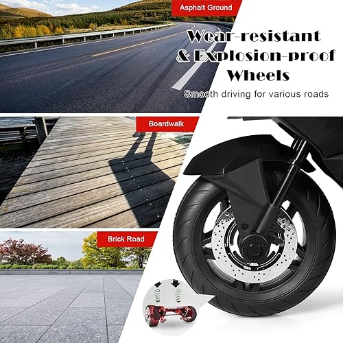 Miniatura 3 de HONEY JOY Motocicleta para niños de 12 V, vehículo eléctrico a batería para niños, ruedas de entrenamiento, luces LED, pedal de pie, suspensión de