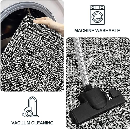 Miniatura 3 de LEEVAN Alfombra de pasillo lavable de 2 x 6 pies - Alfombra reversible negra para pasillo, alfombra reversible para entrada, alfombra boho de