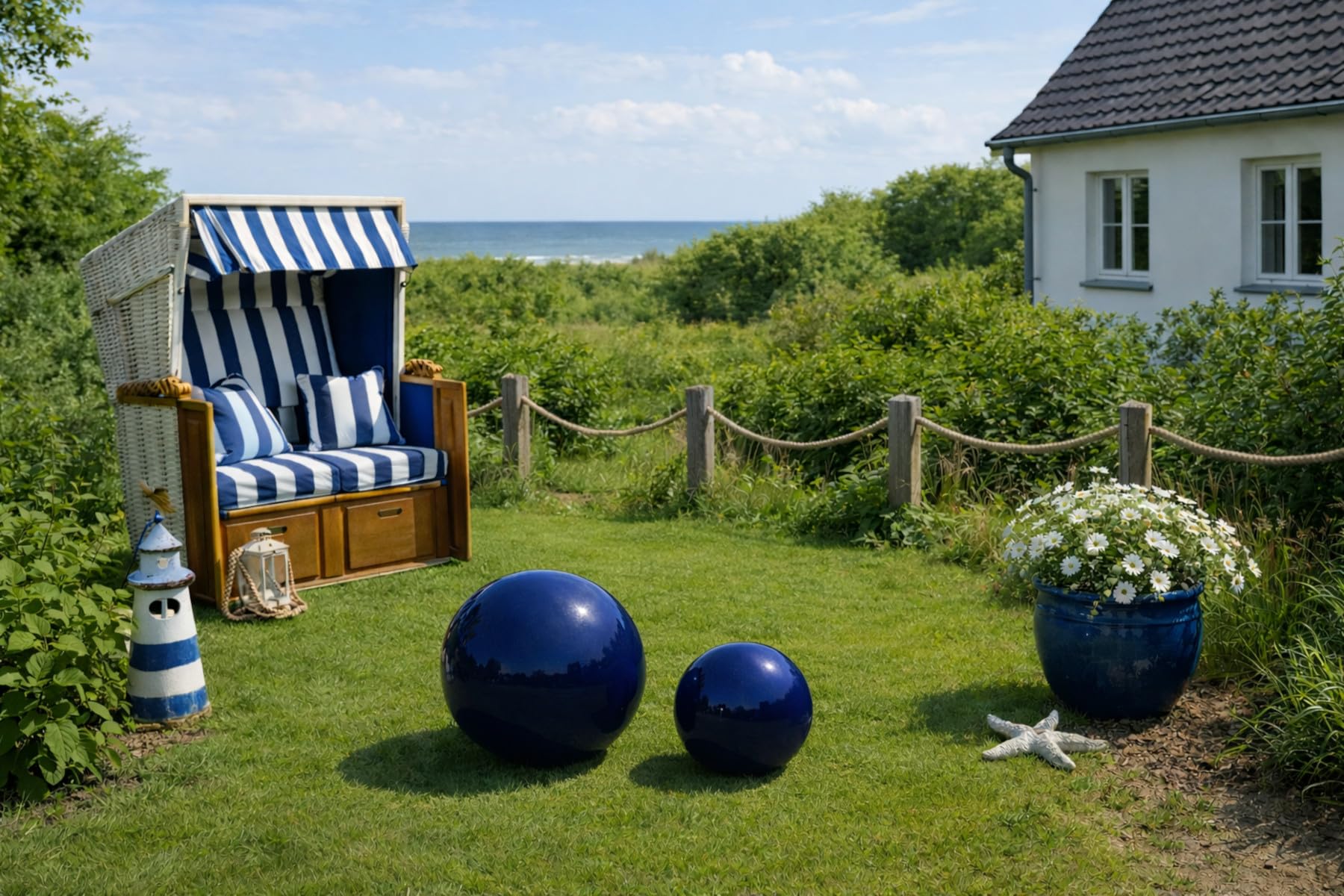 Boule de jardin en céramique, convient en extérieur, Couleur : Bleu, Diamètre 30 cm, Résiste au gel