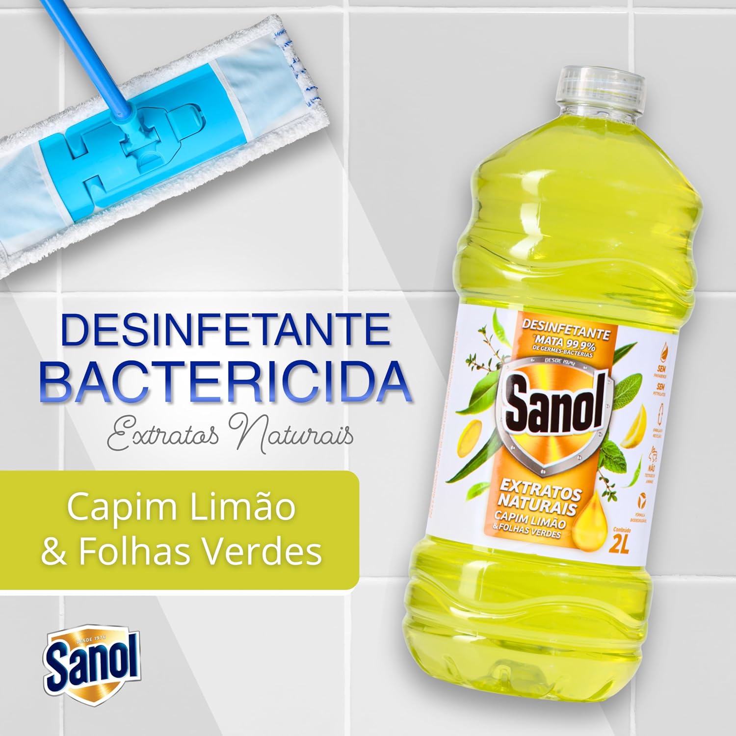 Sanol Desinfetante Extratos Naturais Capim Limão & Folhas Verdes 2 Litros Amarelo Sanol Desinfetante Extratos Naturais Capim Limão & Folhas Verdes 2 Litros Amarelo