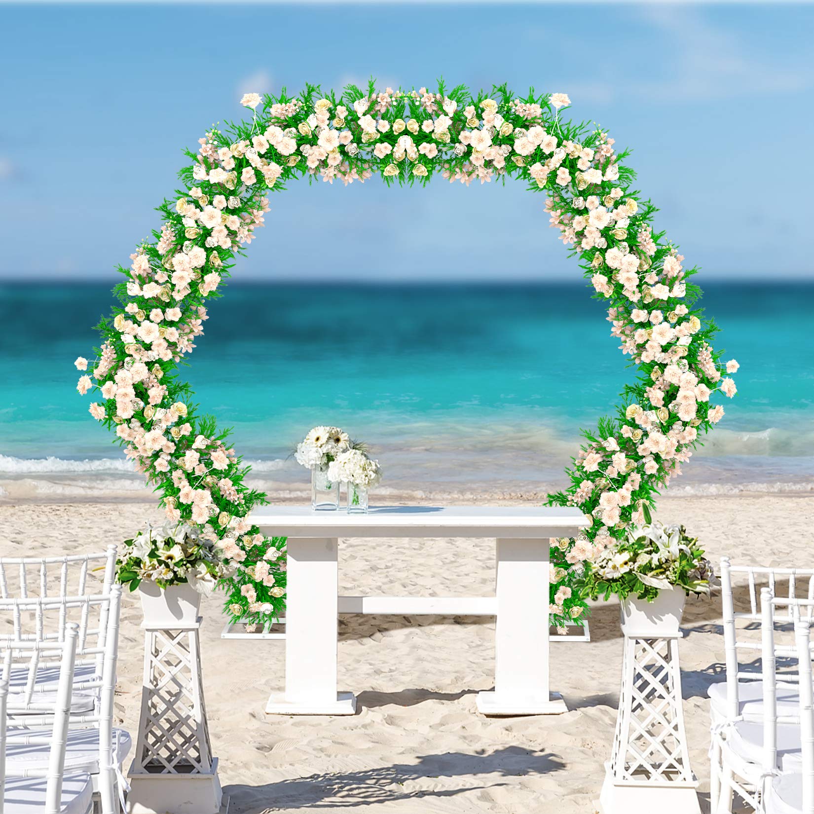 Arche Hexagonale Mariage Métal φ2.2m – Support Fond Voilage, Ballon, Fleur – Décoration Cérémonie, Fête, Anniversaire, Photobooth, Noël – Blanc