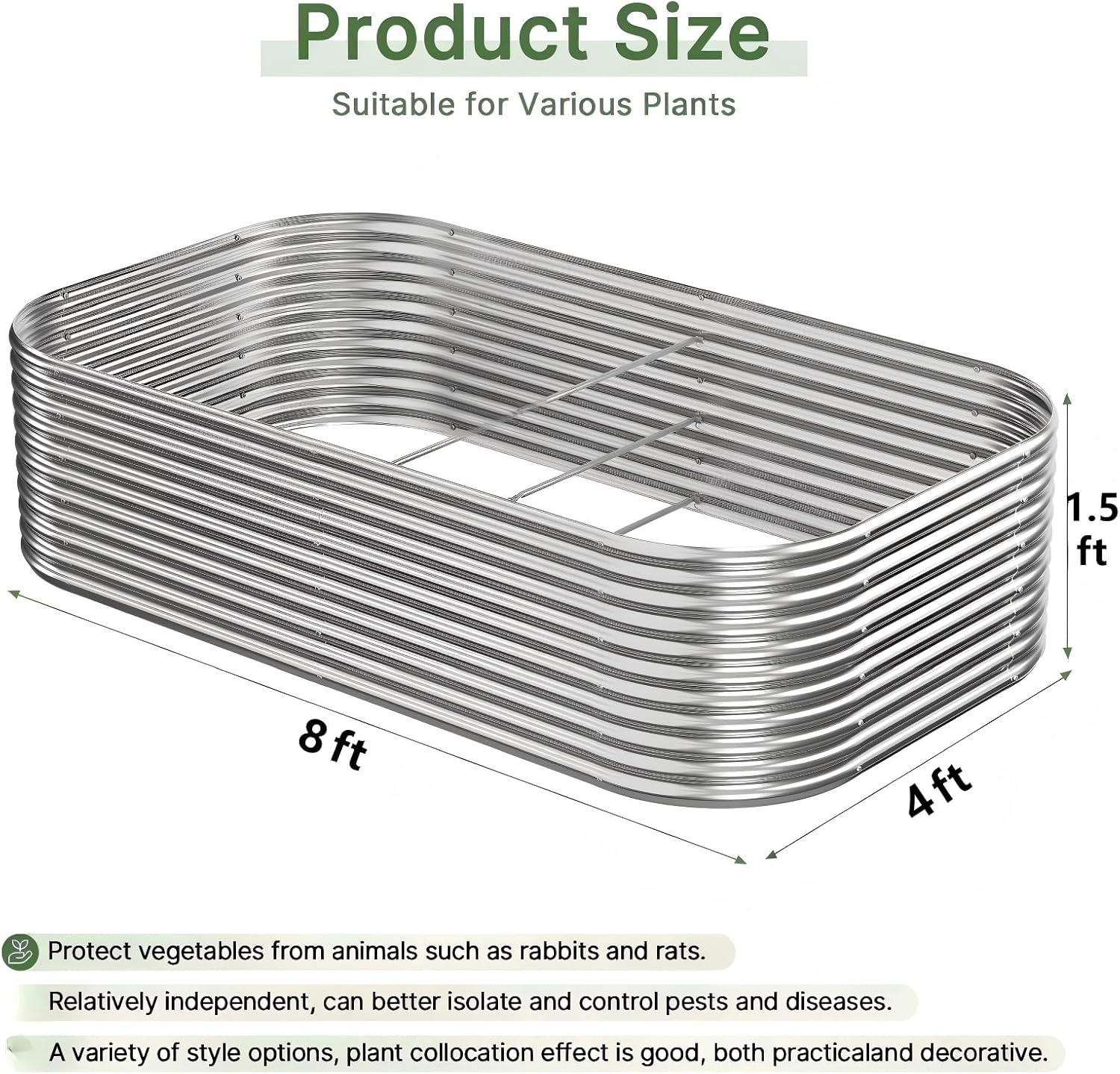 2 PCS Tall 8x4x1.5ft Galvanized Raised Garden Bed Outdoor, Metal Garden Bed for Vegetables, Above Ground Garden Box for Flower, Steel Raised Beds for Gardening