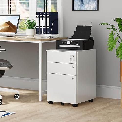 Miniatura 2 de Archivador móvil con 3 cerraduras, archivadores de 3 cajones para oficina en casa, archivador de metal debajo del escritorio para A4cartalegal, con
