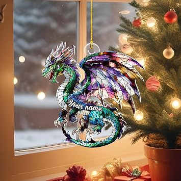 Personalized Dragon Christmas Tree Ornaments, 2D Flat Dragon Book Ornament Glass, Cthulhu Christmas Ornament, Fairy Ornaments for Xmas, Hanging Tree Decorations