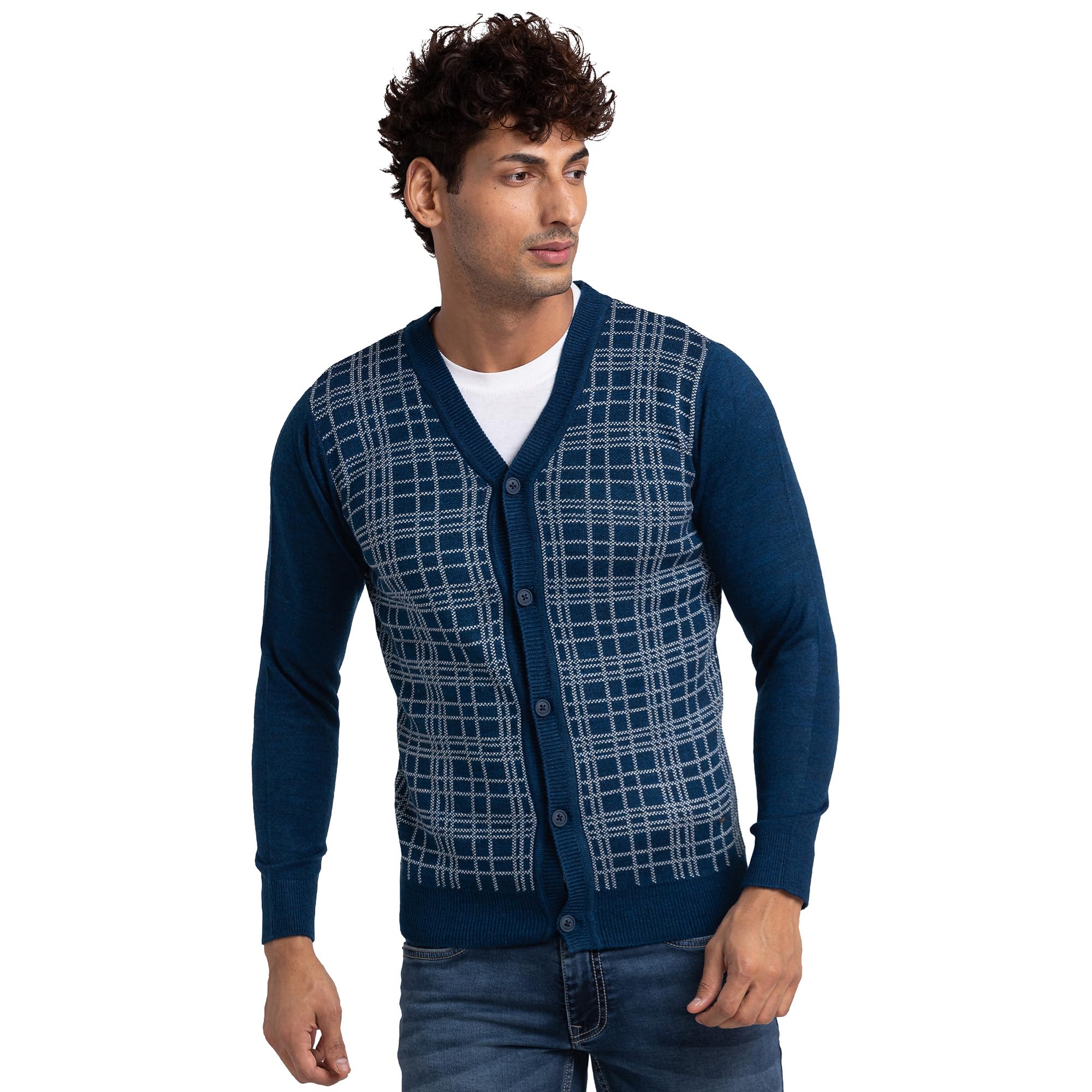 Men Regular Fit Jacquard Pattern Pure Acrylic Full Sleeve V Neck Casual Sweater-image-47
