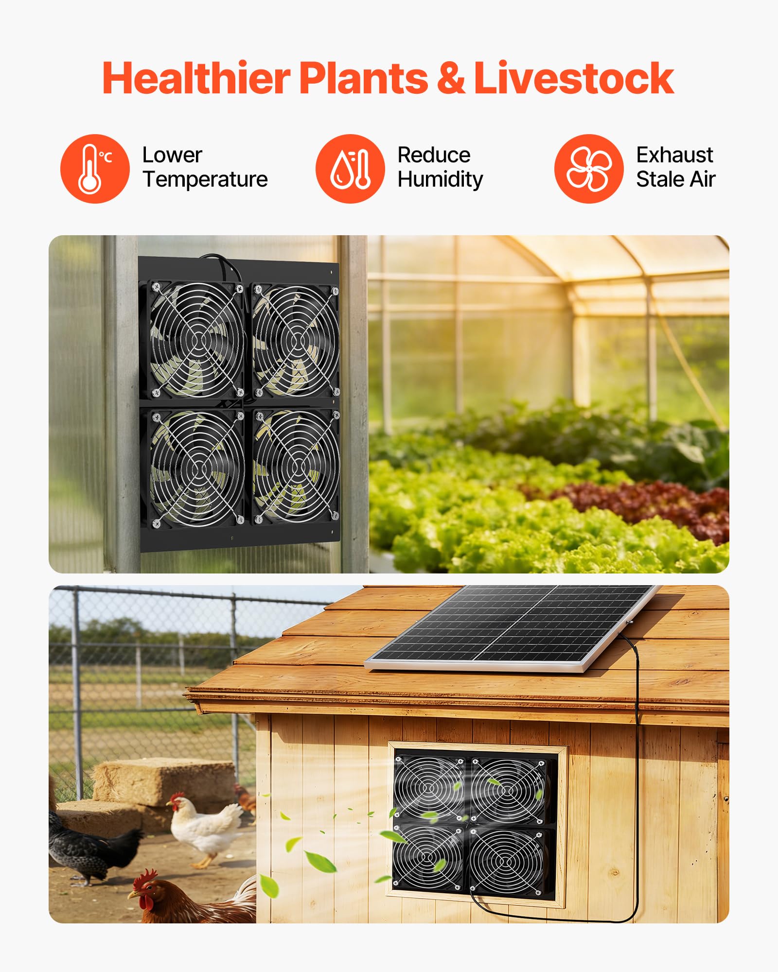 VEVOR Ventilatore ad Energia Solare per Scarico d'Aria, Ventola con Pannello Solare Regolabile da 25 W con 4 Ventole velocità di 2668 Giri/min, Ventilatore per Circolazione d'Aria per Serra Pollaio
