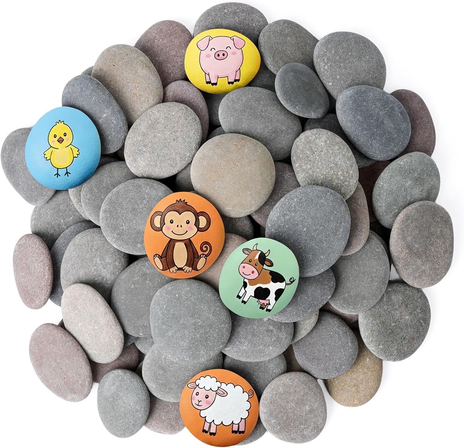 Rokraft 60 PCS Small 1.65-2.09" Smooth Natural River Rocks for Painting, Flat Painting Rocks & Craft Stones for School Art Activities, Kids Crafts & DIY Projects