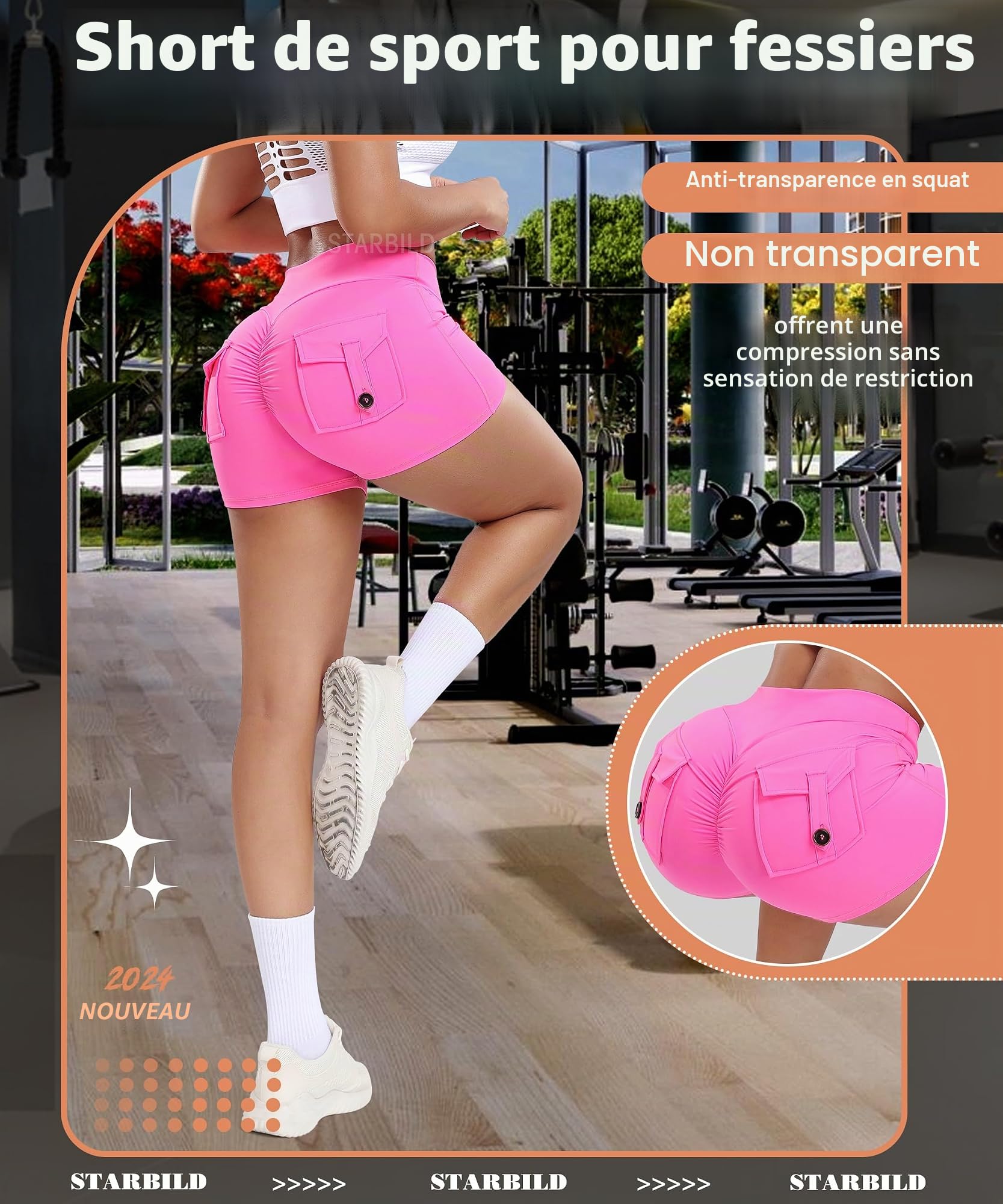 STARBILD Shorts de Sport Femme Scrunch Butt, Leggings Court Taille Haute Push Up, Booty Hot Pants pour Gym Fitness Yoga