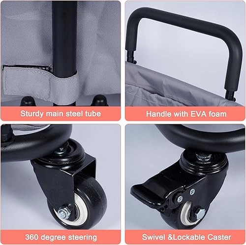 Miniatura 6 de Cesta clasificadora de lavandería de 2 secciones de 280 L con ruedas, cesta organizadora de lavandería con marco de acero resistente y bolsa