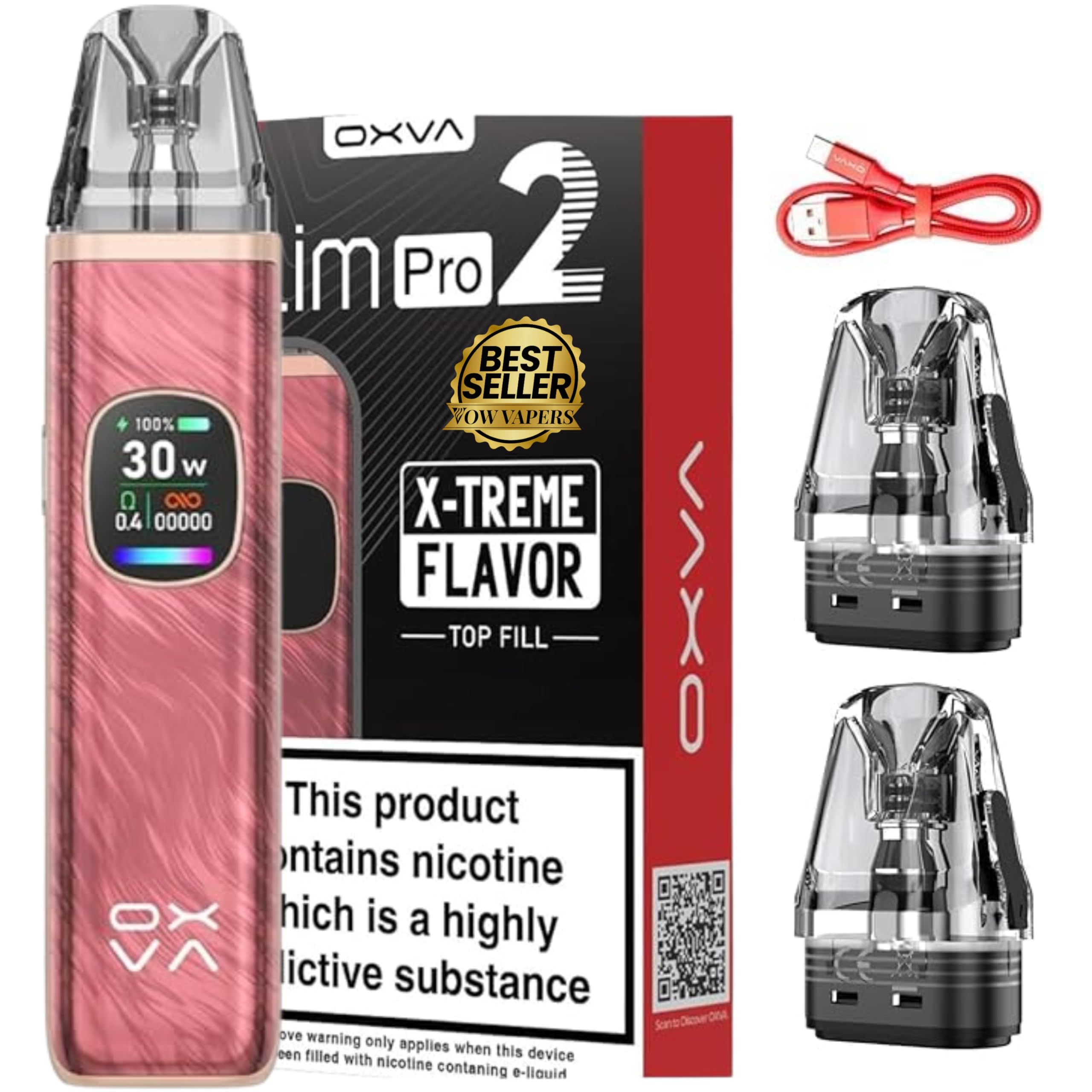 Oxva Xlim Pro 2 Pod Kit - 8 Colours To Choose From ! Vape Kit, E-cigarette Upgraded Display 0.56-inch Ultra Hd, 1300mah Battery, 2ml Cartridge (Rose Pink)