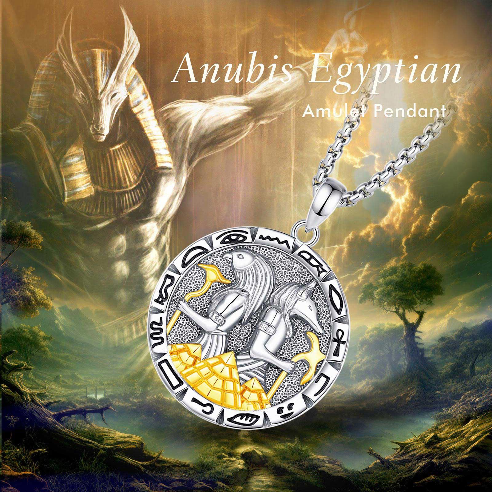 Anubis Collana in Argento Sterling per Donne e Uomini, Antico Egitto Anpu Ankh Croce Piramide Occhio di Horus Ciondolo, Dio dei Morti Protezione Gioielli Regalo per Marito, 24"