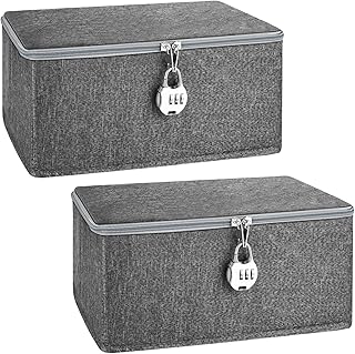 2 Stück Abschließbare Box, Abschließbare Kiste,Aufbewahrungsbox mit Deckel Stoff, Verschließbare Box,Süßigkeiten Tresor,Medizinbox mit Zahlenschloss,Boxs mit Schloss für Kleidung (30x20x14 cm)