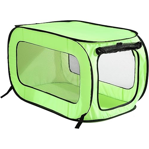 Beatrice Home Fashions Portable, Collapsible, Pop Up Kennel Travel Cat and Dog Crate, 32.5" L x 19.5" W x 19.5" H, Green