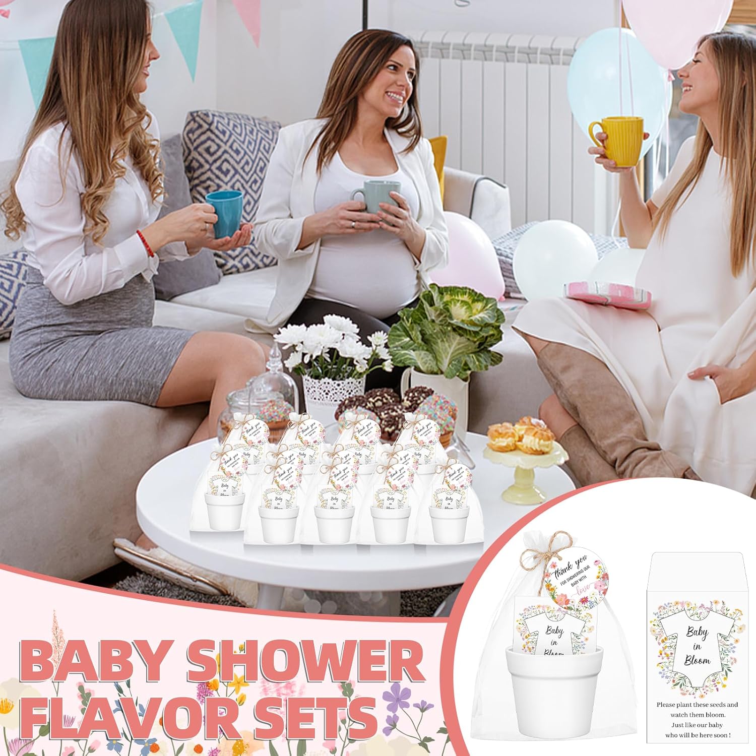 36 Sets Baby in Bloom Seed Packets Bulk Mini Plastic Flower Pots Kraft Wildflowers Envelopes with Thank You Tags Organza Bags Baby Shower Party Favors Gender Reveal for Guests(No Seed)
