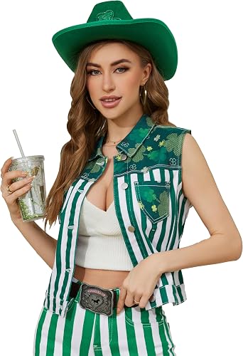 Yuanbang Women Vest St Patricks Day Sleeveless Jean Jacket Irish Gifts Denim Vest Top