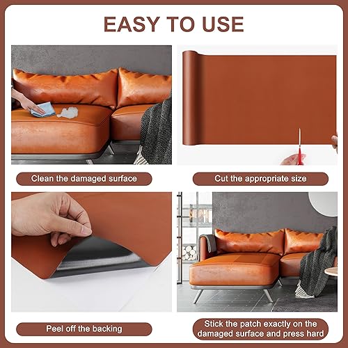 Miniatura 17 de Parche de reparación de cuero, cinta de reparación de cuero de 17 x 30 pulgadas, parches de cuero autoadhesivos grandes para muebles, sofás, asiento