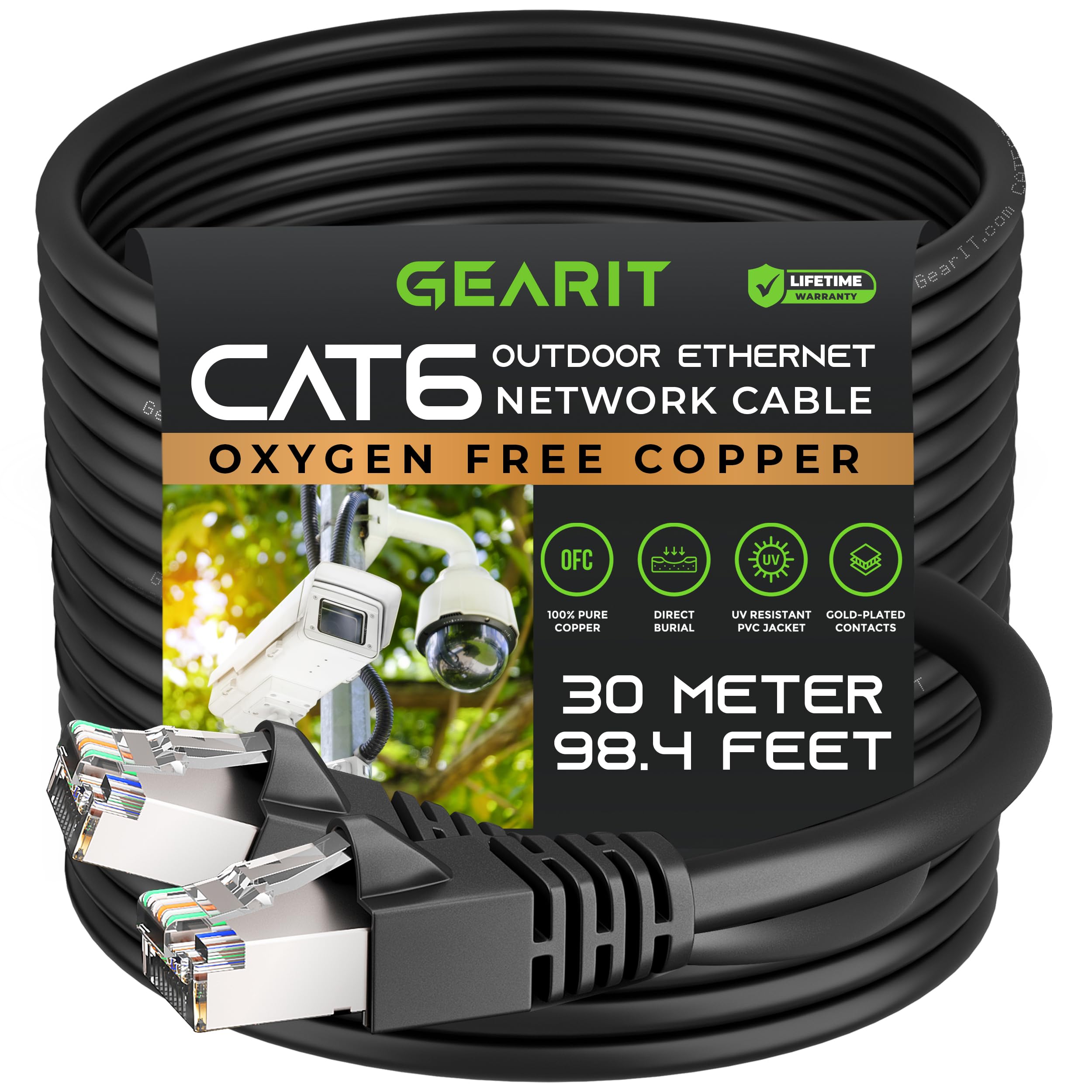 GEARit Cat6 Outdoor Ethernet Cable (30m) 23AWG Pure Copper, FTP, LLDPE, Waterproof, Direct Burial, In-Ground, UV Resistant
