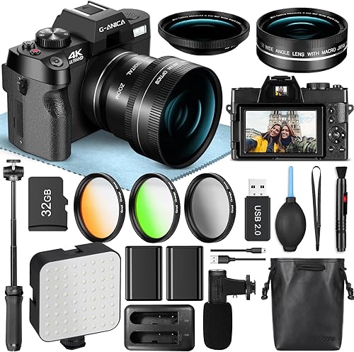 Cámaras digitales 4K para fotografía, cámara de vlogging de 48MP para YouTube con micrófono y trípode de agarre,