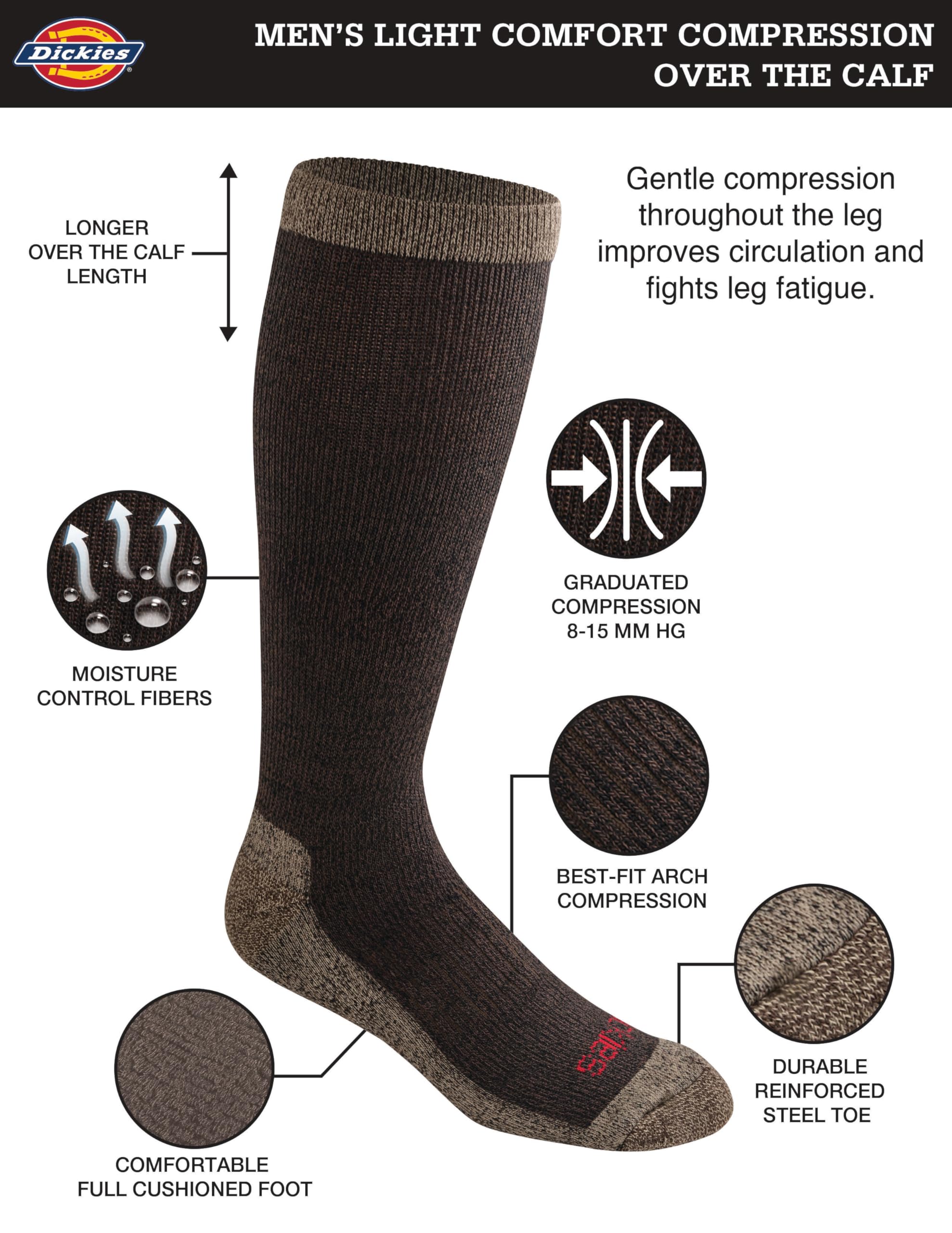 Dickies Lekkie skarpety kompresyjne Comfort Over-The-Calf, dostępne w M-XXL (2, 4 pary), brązowe melanżowe (2 pary), duże męskie, Brązowy melanż (2 pary), Large