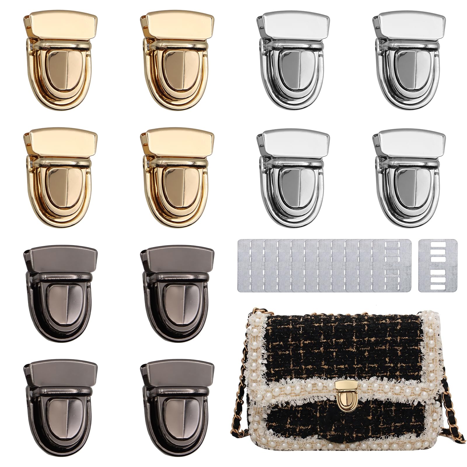 ZYKORT 6 Pezzi Chiusure per Borse in Metallo, Uncinetto Serratura Borsa, Accessori per Borse Fai da Te, Rotante Serrature Adatto per Portafoglio, Borse in Pelle (Argento/Oro Chiaro/Nero