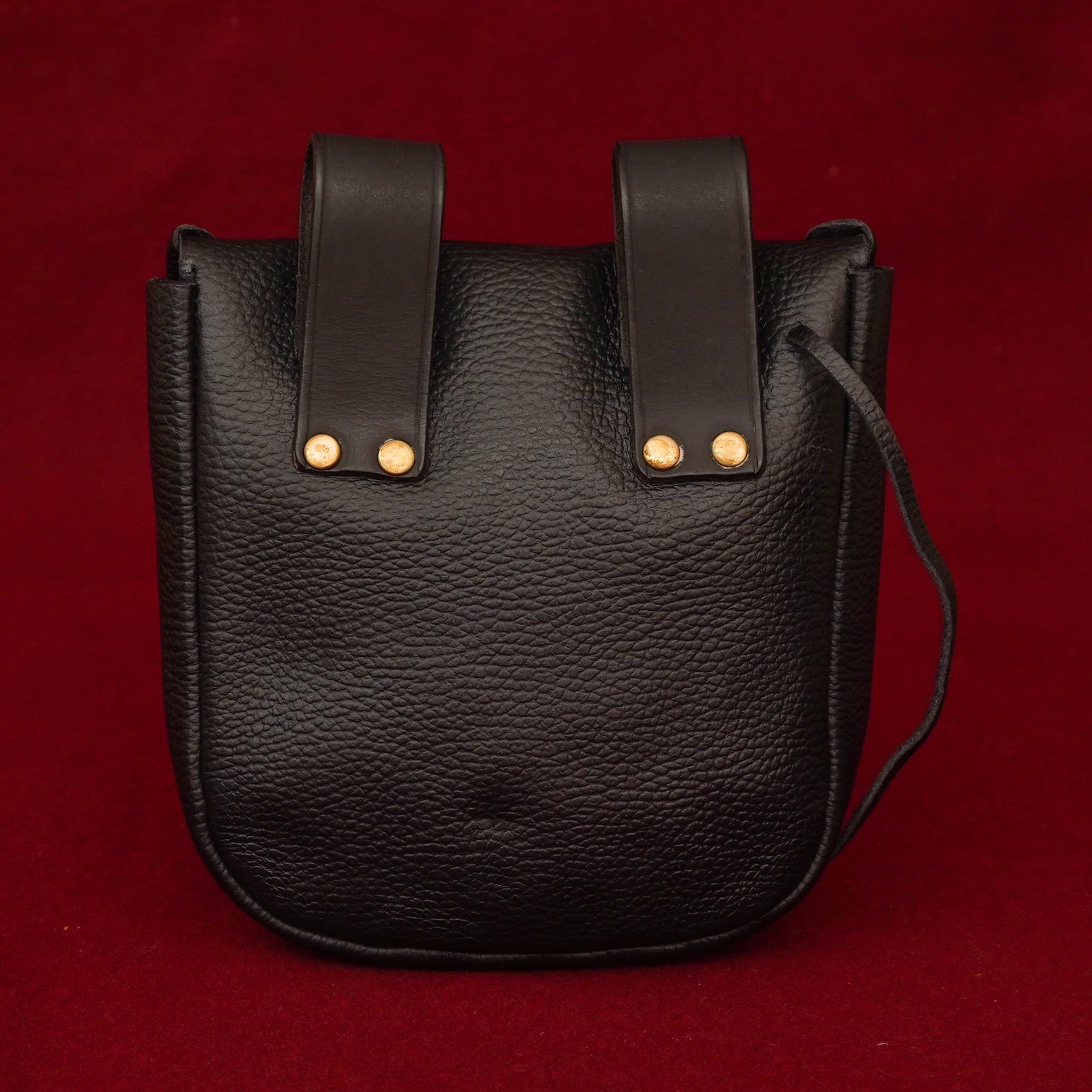 Mythrojan Pochette ceinture en cuir médiéval original sac costume accessoires pochette viking ceinture porte-monnaie, Décoration bronze noir, 8" x 7", Pochette en cuir noir
