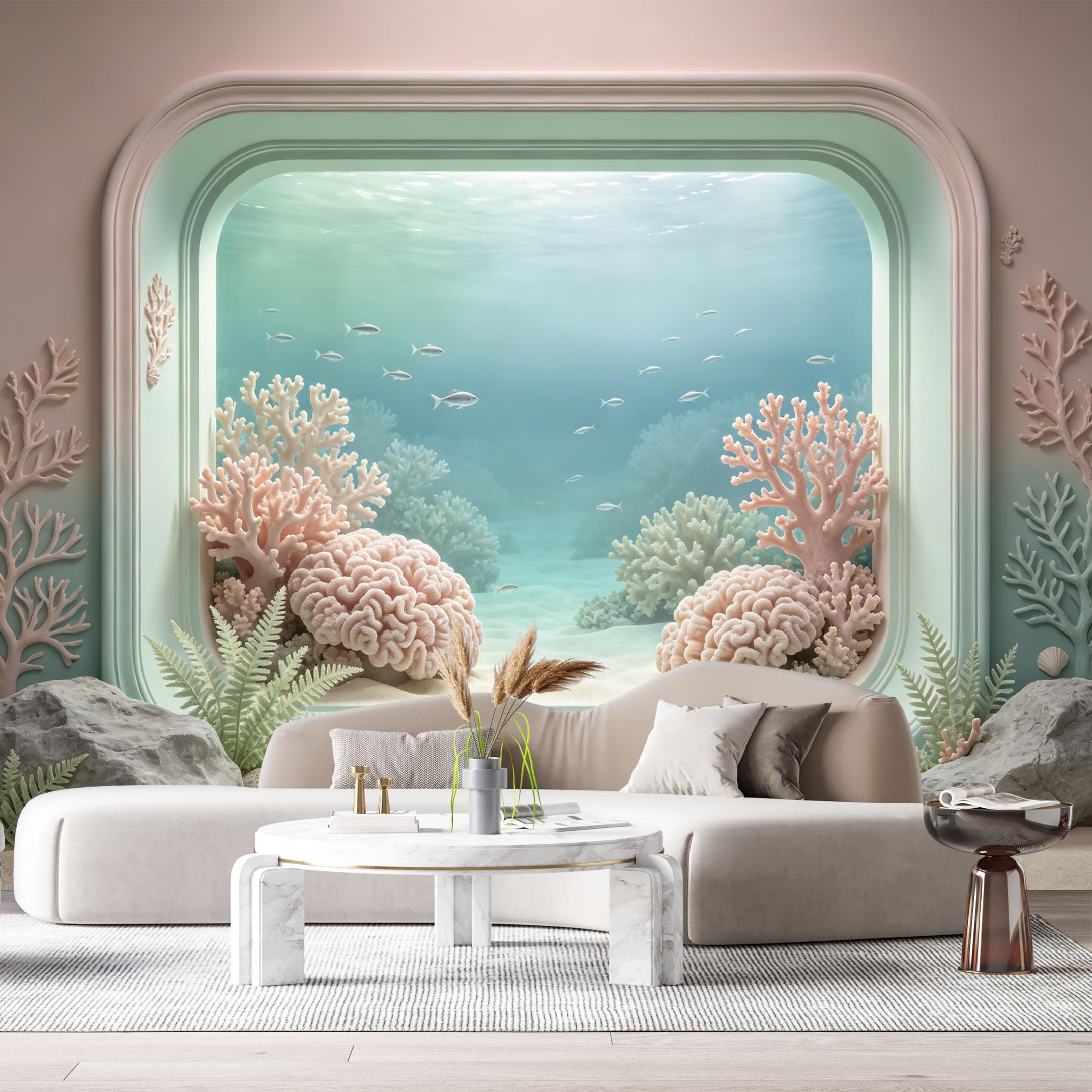 Custom Size Wall Murals Ocean Marine Coral Reef Underwater 3D Trompe L'Oeil SelfAdhesiveWall Fabric Removable Wallpaper Wall Decor for Living Room Bedroom Bathroom