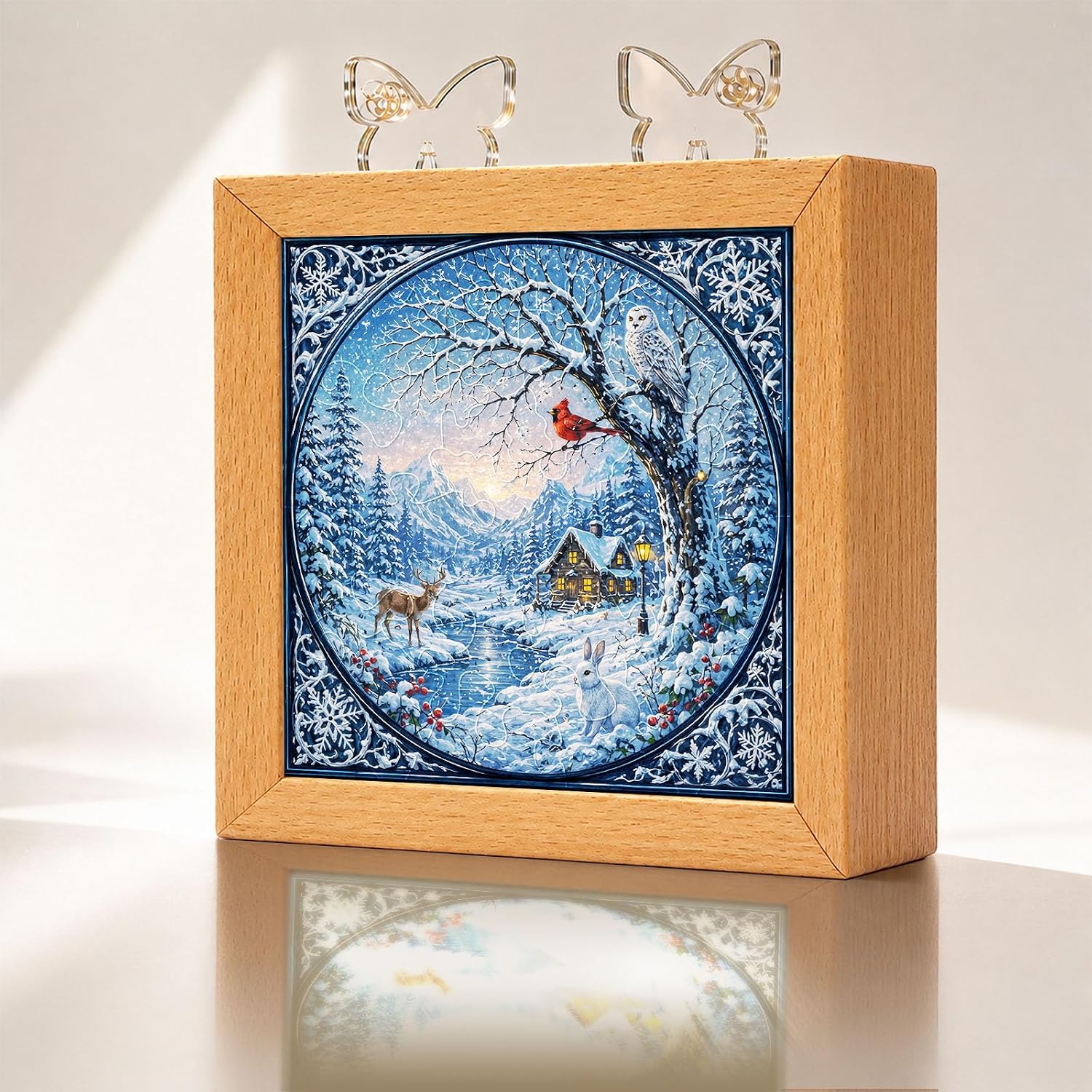 Acrylic Puzzle Night Light, DIY Jigsaw Lamp, 4.3in, Winter Serenity
