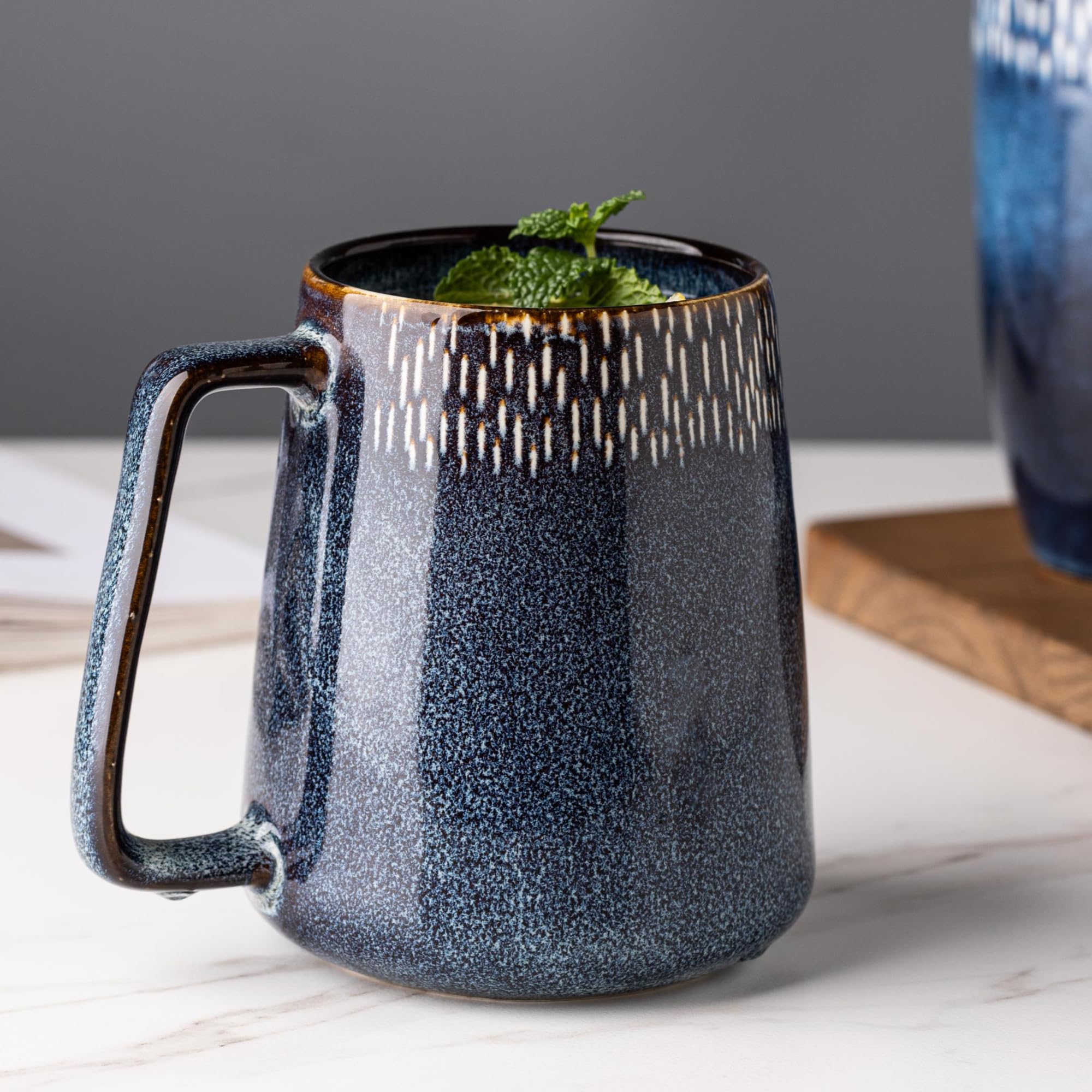 TT006 - Taza de café extragrande de 24 onzas, taza de café vintage para oficina y hogar, apta para lavavajillas y microondas, azul con estrellas