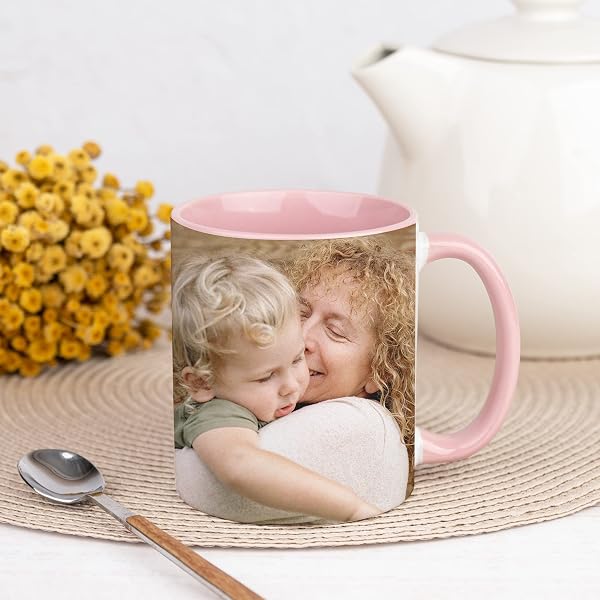 Wanapix | Taza Personalizada con Foto y Texto | Capacidad de 325ml | Taza de Cerámica con Diseño Único | Regalo para Amigos y Familiares | Apta para Microondas | Interior y Asa Color Rosa - 5