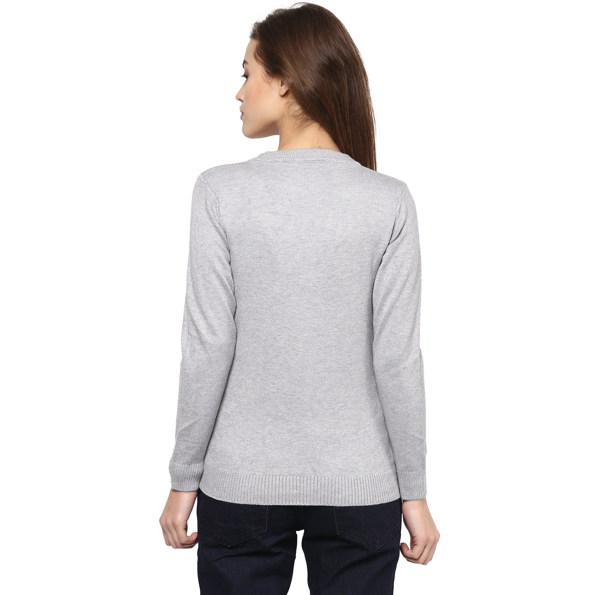 CAMEY Women's Fashion Stretchy Round Neck Grey Long Sleeve Pullovers Sweaters Top 1