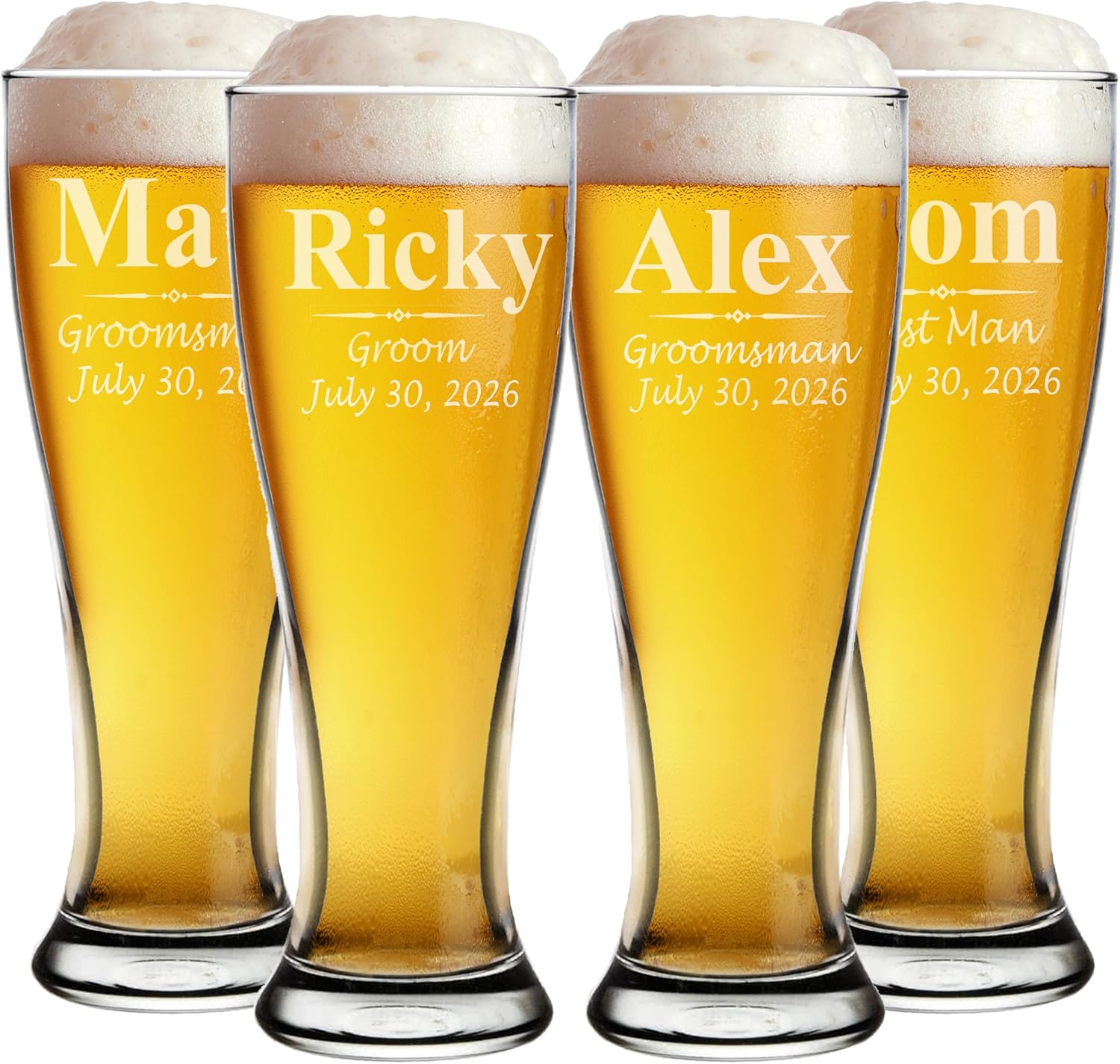 Custom Personalized Groomsmen 16 oz Pilsner Beer Glasses - 3 Lines Design (8)