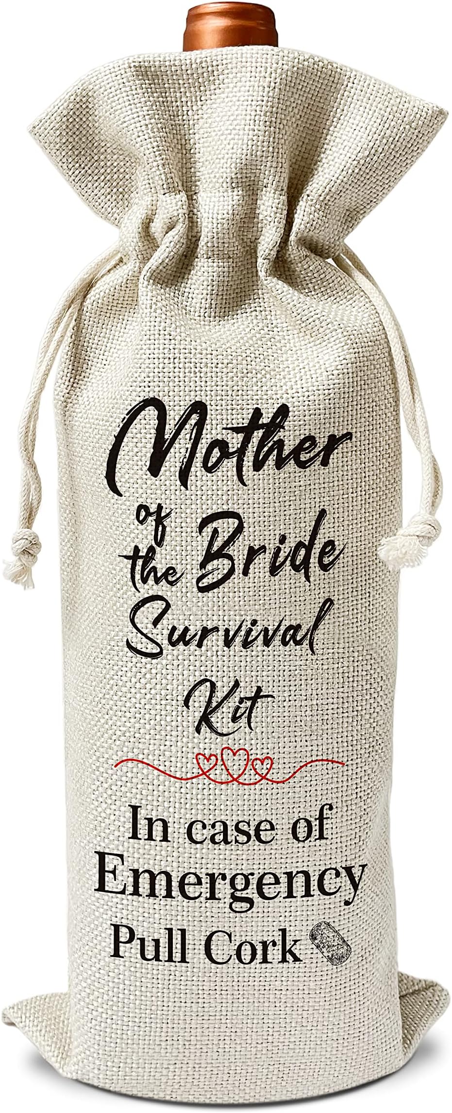 Mother of the Bride Wine Gift Bags - for Wedding, Engagement, Birthday, Christmas, Holiday Party - Reusable Burlap With Drawstring Gift Bag (5.5"x 13.5")-1 Pcs/jiu003