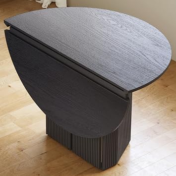 42.51" Round Folding Dining Table, Large Drop Leaf Table for 24, Space-Saving Farmhouse Kitchen Table with Storage Cabinet & Door, Sturdy Pedestal Base for Breakfast or Living Room, Black