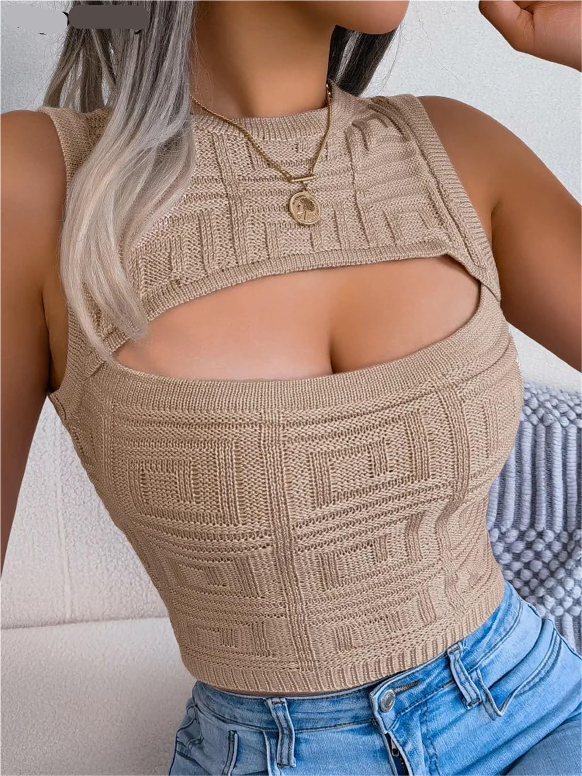 Verano señora Sexy ceñido al Cuerpo Crop Top Mujeres sólido Hueco Tejido Chaleco para Mujer