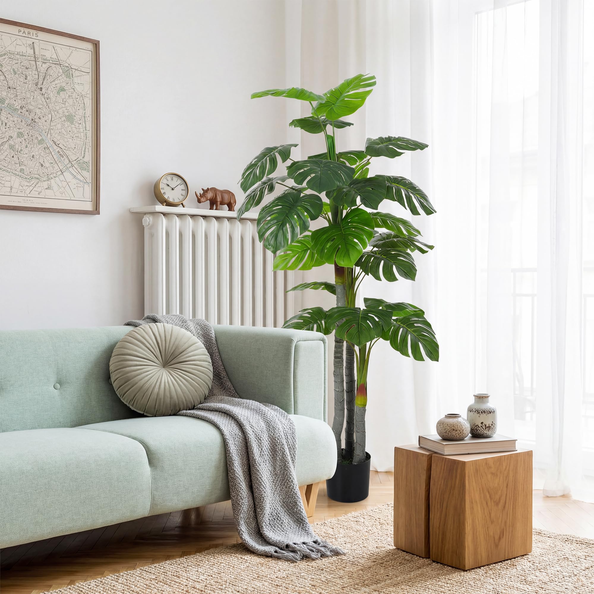 HOMCOM Arbre Artificiel Monstera H.1,5 m, Tronc et Branches en Lichen | Feuilles de Tortue, Grand Réalisme, Pot Inclus