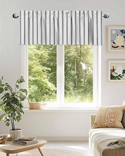 Valances for Windows, Grey White Stripes Modern Minimalism Kitchen Valance Rod Pocket Short Curtains for Bedroom Bathroom Living Room, Geometric Striped Art Small Window Treatment,1 Panel 42x18in