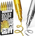 ARTISTRO 6 Gold & Silver Metallic Acrylic Paint Pens – 0.7mm Extra Fine Tip Paint Pens for Crafts, Rock Painting, Greeting Cards, Ornament Decor, DIY Art