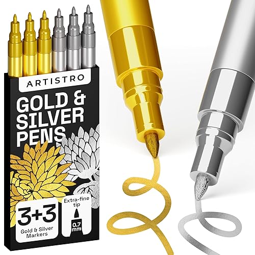 ARTISTRO 6 Gold & Silver Metallic Acrylic Paint Pens –