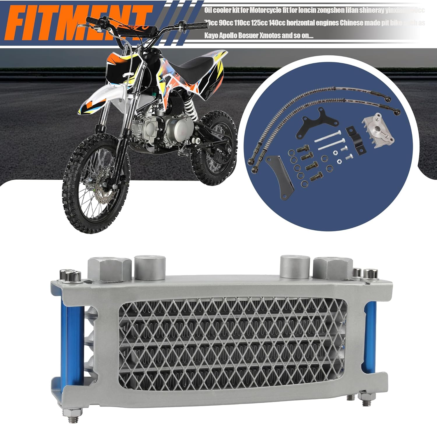 Motorcycle Oil Cooler,Engine Cooling Radiator Compatible with 50cc 70cc 90cc 110cc 125cc 140cc ATV Go Kart Off Road-Blue