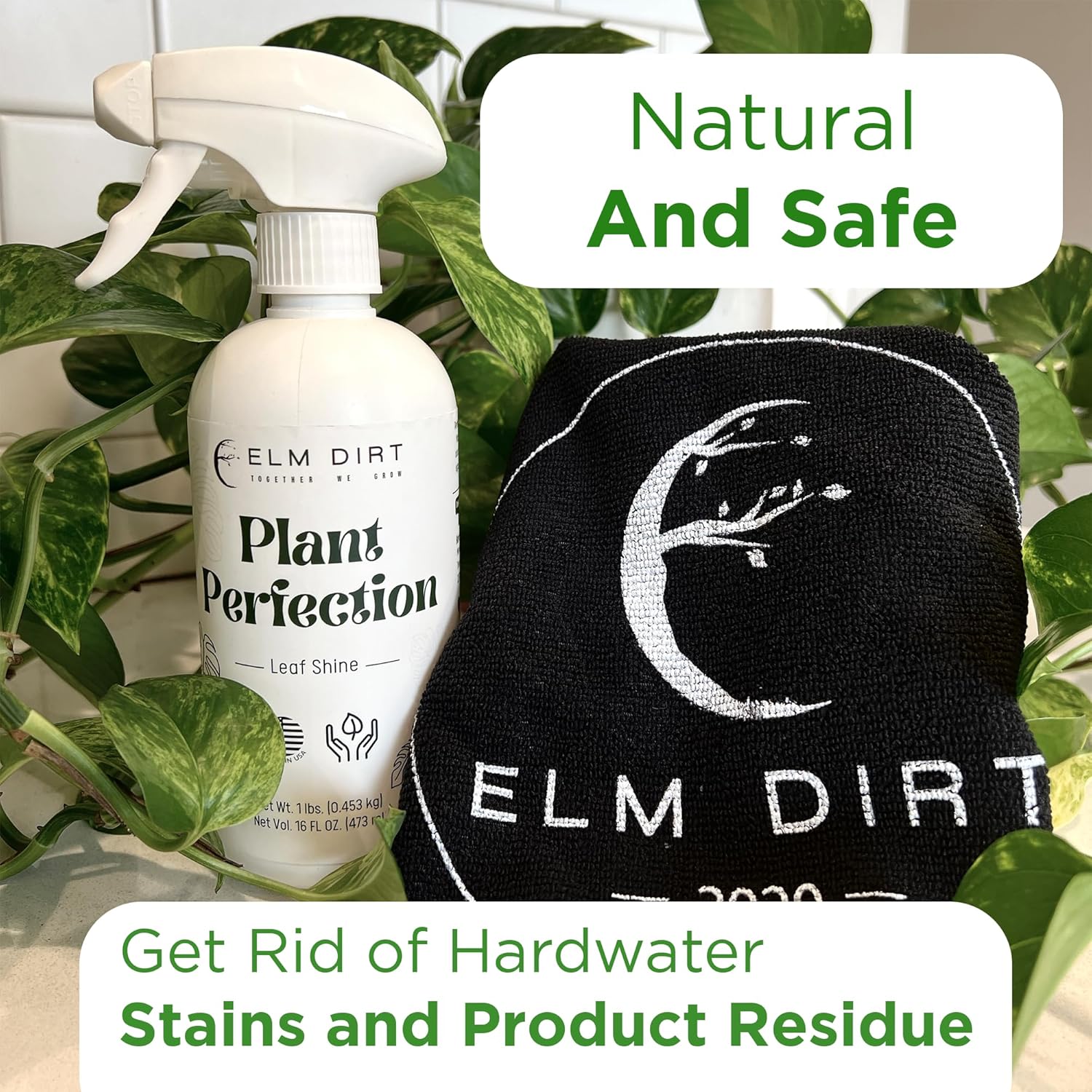 Elm Dirt Plant Perfection Spray for All Plants - Leaf Shine for Indoor Plants & Outdoor Plant Food | Natural Plant Spray for Cleaning Off Dust & Spots, Plant Leaf Cleaner 16oz