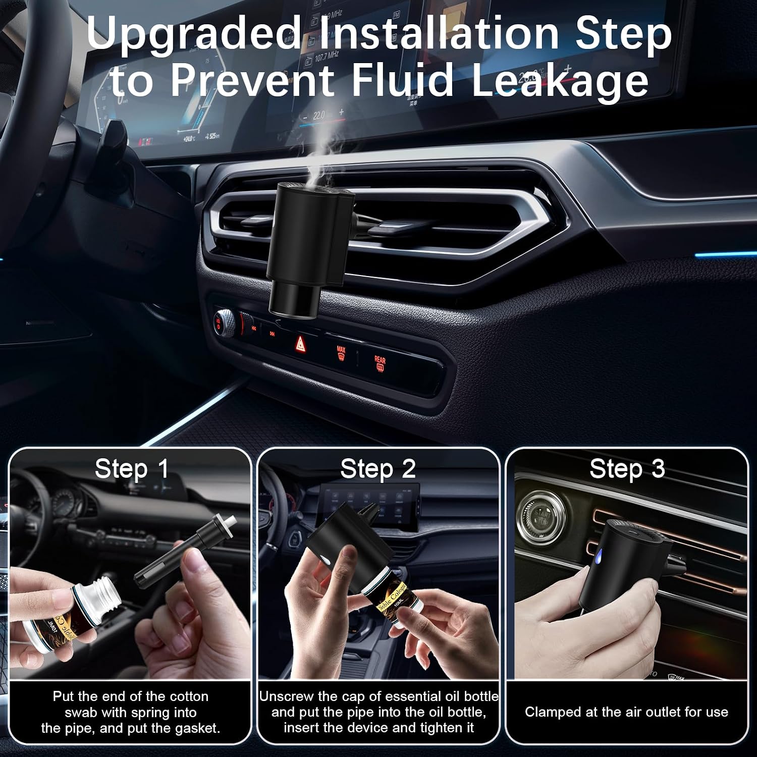 Car Air Freshener Diffuser, Smart Car Air Freshener with 3 Spray Modes, Auto On/Off, Rechargeable Aromatizante para Carro with 10pcs Essential Oil, 5 Scents, Long-Lasting, 2Pack