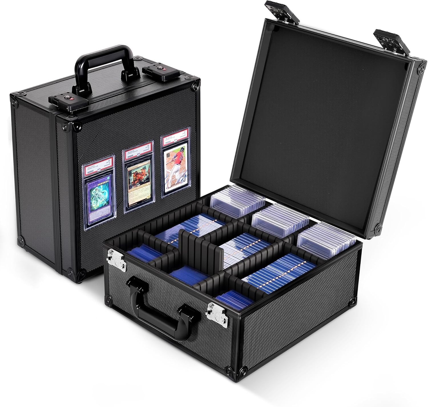 Kabinka Graded Card Storage Box with Display Window for PSA/CGC Holder, TSA Combination Lock Trading Deck Case for Sports Cards, Storage Slab Case with 6+2 EVA Dividers for MTG/TCGs(Black)