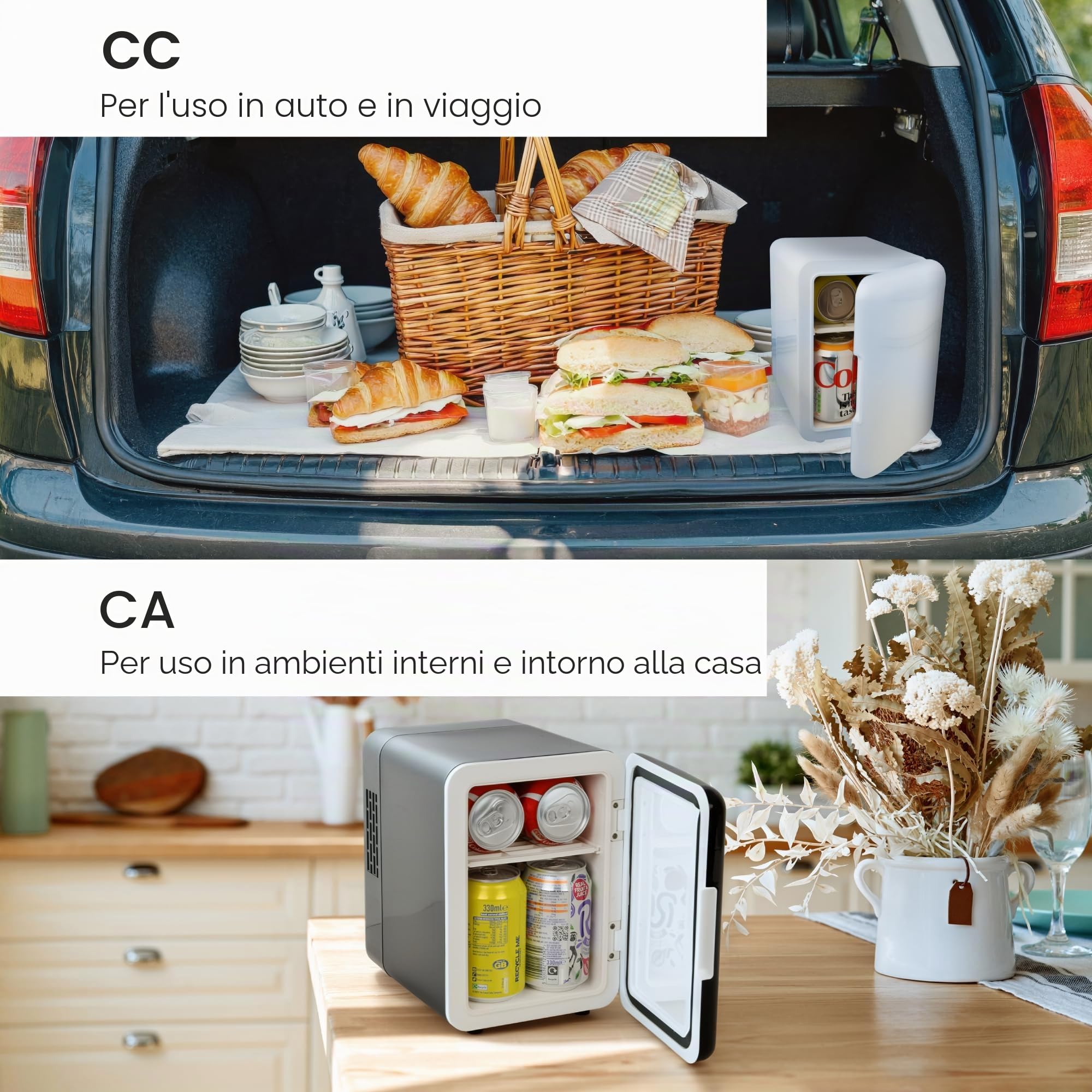SLx Mini frigo da 4 l, 6 lattine per camera da letto, ufficio, auto e viaggi, refrigeratore silenzioso da 12 V/AC/DC per la cura della pelle, cosmetici e bevande (nero)