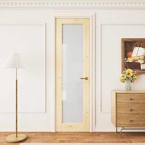 Losa de puerta de madera de vidrio esmerilado preconstruida de 18 x 80, puerta corrediza de madera de granero con vidrio, puertas interiores, losa